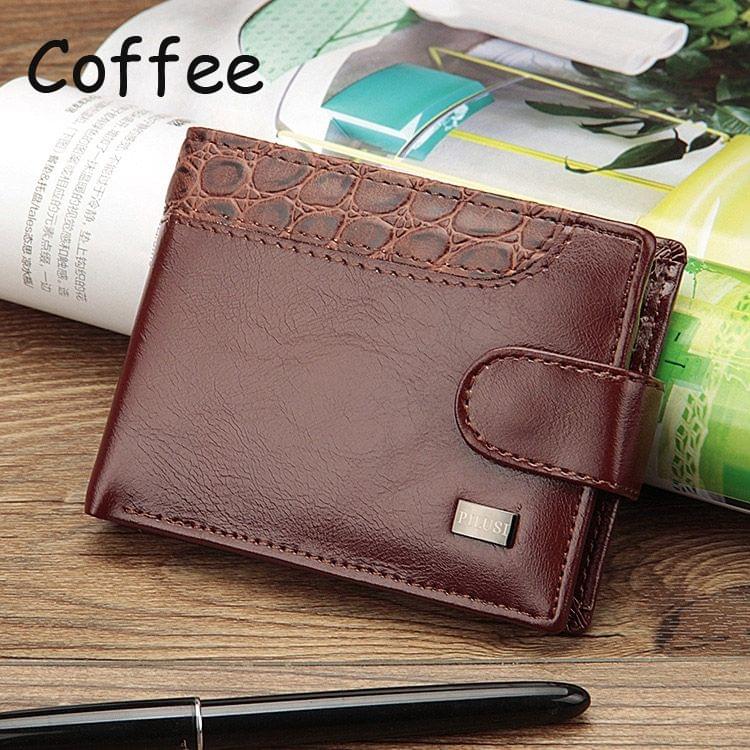 Men Vintage Leather Hasp Short Coin Pocket Purse Card Holder Wallets(Coffee)