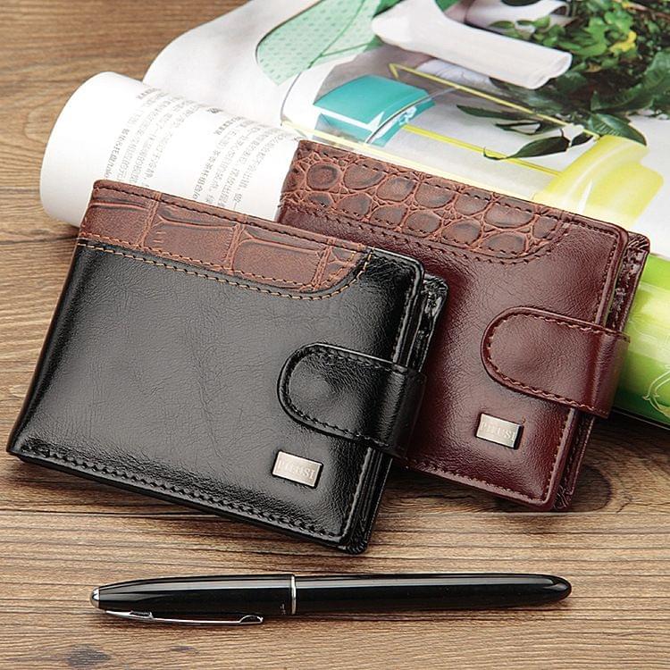 Men Vintage Leather Hasp Short Coin Pocket Purse Card Holder Wallets(Coffee)