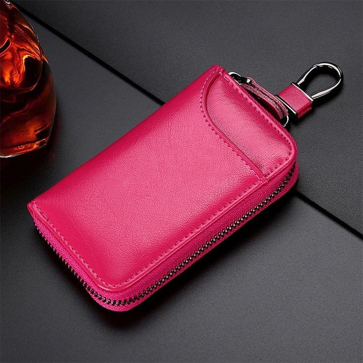 9105 Waist Hanging Large-capacity Zipper Leather Keys Holder Bag Multi-function Wallet (Rose Red)