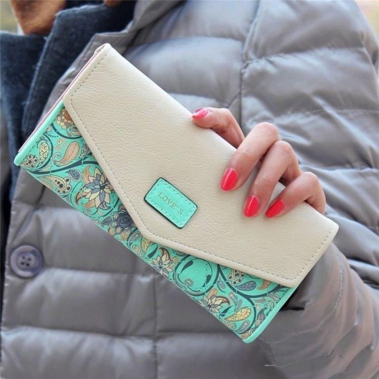 Fashion Ladies Leather Clutch Bag Purse Long Cartoon Wallet Coin Purse(Light Green)