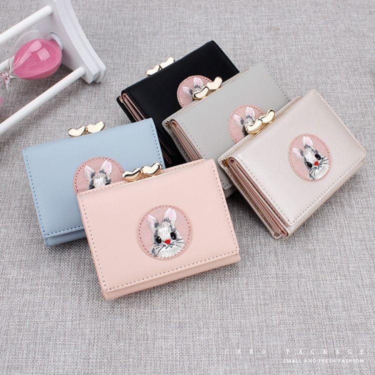 Women Wallet Rabbit Cloth Stickers Multi-function Coin Purse Card Sets(Black)