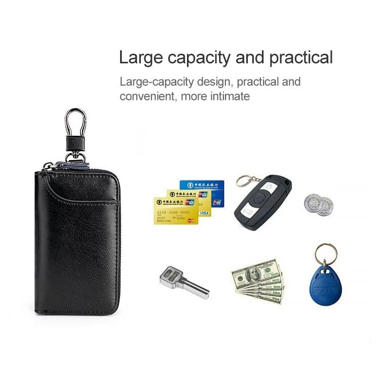 9105 Waist Hanging Large-capacity Zipper Leather Keys Holder Bag Multi-function Wallet (Coffee)