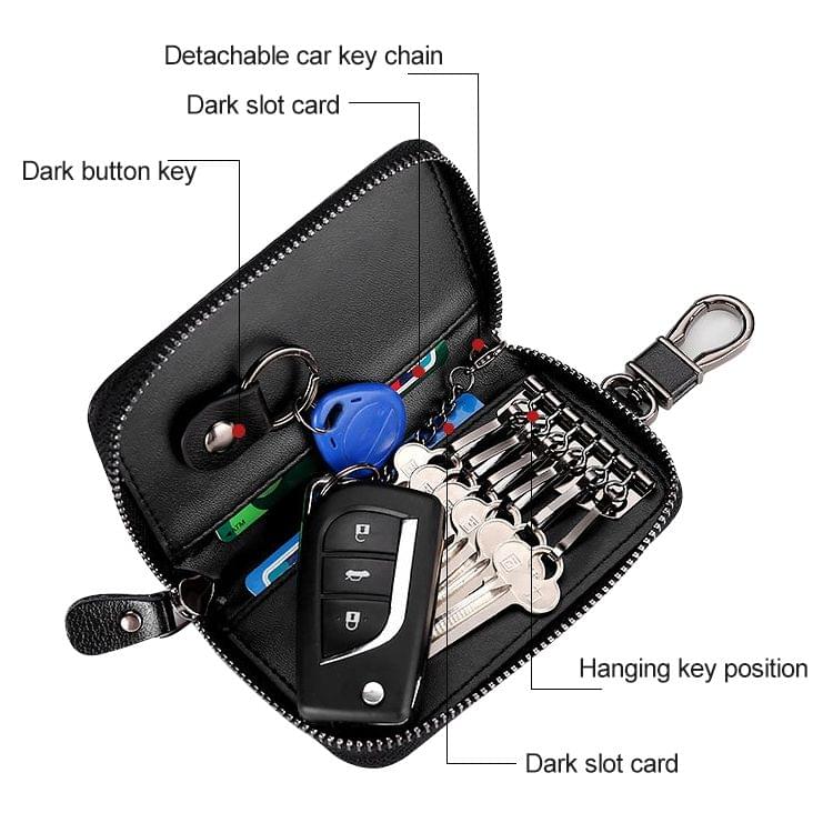 9105 Waist Hanging Large-capacity Zipper Leather Keys Holder Bag Multi-function Wallet (Coffee)