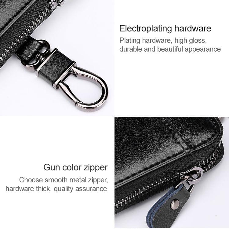 9105 Waist Hanging Large-capacity Zipper Leather Keys Holder Bag Multi-function Wallet (Coffee)