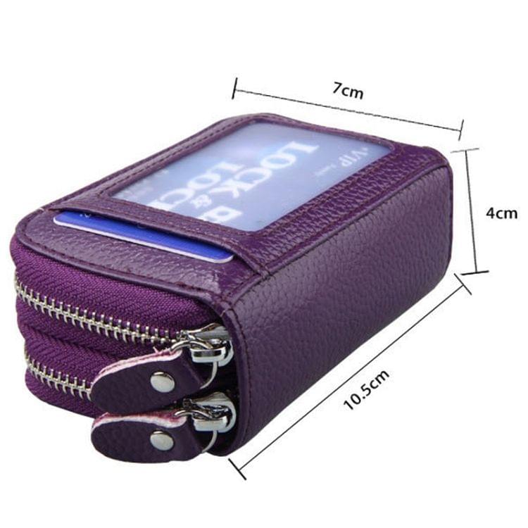 Genuine Cowhide Leather Dual Layer Solid Color Zipper Card Holder Wallet Coin Purse Card Bag Protect Case with Card Slots & Coin Position, Size: 10.5*7.0*4.0cm(Black)