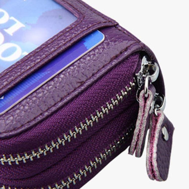 Genuine Cowhide Leather Dual Layer Solid Color Zipper Card Holder Wallet Coin Purse Card Bag Protect Case with Card Slots & Coin Position, Size: 10.5*7.0*4.0cm(Black)