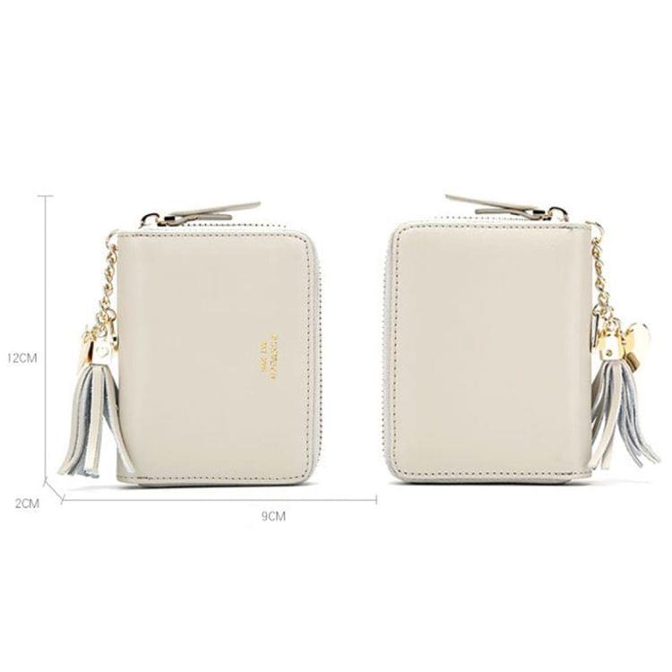 Leather Credit Card Case Coins Purse Zipper Key Wallet(Grey)