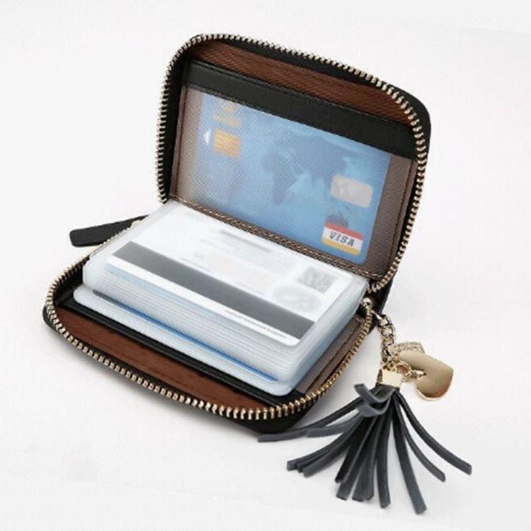 Leather Credit Card Case Coins Purse Zipper Key Wallet(Grey)