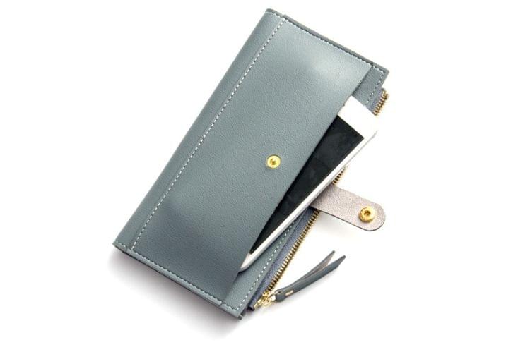 Long Women Hasp Leather Clutch Coin Purse Wallets(Light Blue)