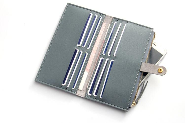 Long Women Hasp Leather Clutch Coin Purse Wallets(Light Blue)