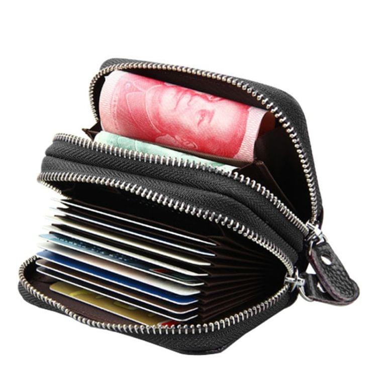Genuine Cowhide Leather Dual Layer Solid Color Zipper Card Holder Wallet Coin Purse Card Bag Protect Case with Card Slots & Coin Position, Size: 10.5*7.0*4.0cm(Coffee)