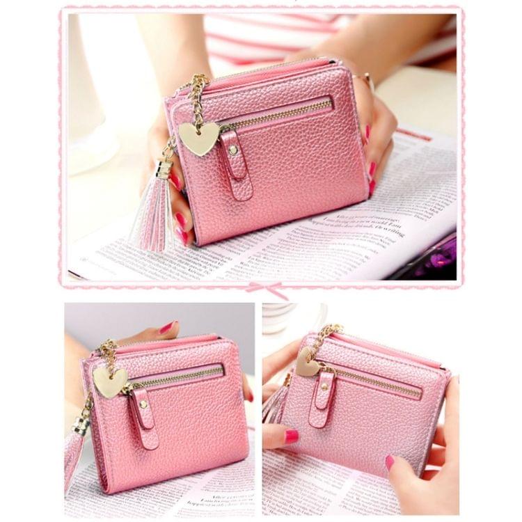 Mini PU Leather Tassel Pendant Zipper Wallet Coin Purse for Women(Flesh Pink)