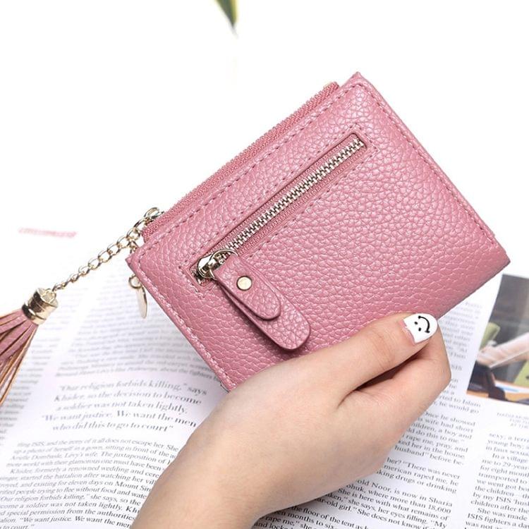Mini PU Leather Tassel Pendant Zipper Wallet Coin Purse for Women(Flesh Pink)