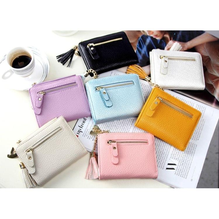 Mini PU Leather Tassel Pendant Zipper Wallet Coin Purse for Women(Flesh Pink)