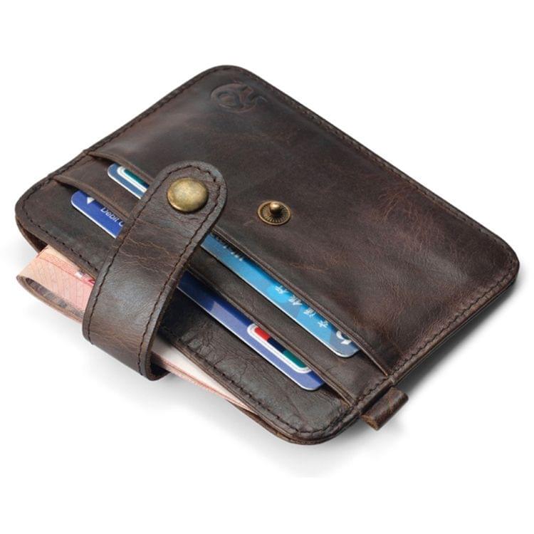 XIAO YUAN XIANG Oil Wax Leather Pocket Wallet Credit Card Sleeve Holder with Key Ring, Size: 10.9cm x 8.6cm(Coffee)