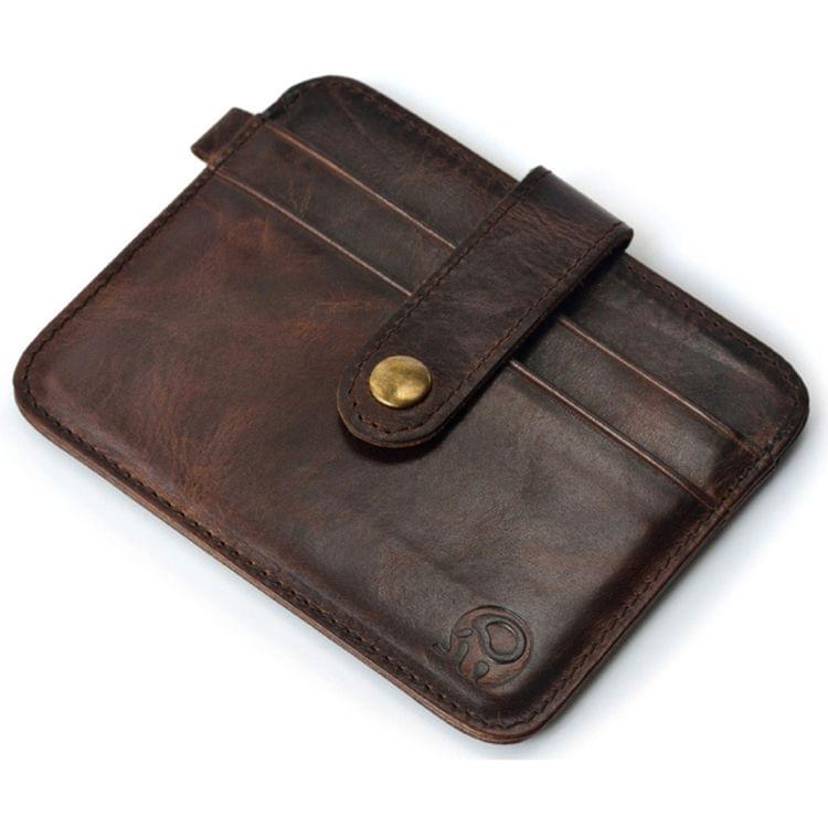 XIAO YUAN XIANG Oil Wax Leather Pocket Wallet Credit Card Sleeve Holder with Key Ring, Size: 10.9cm x 8.6cm(Coffee)