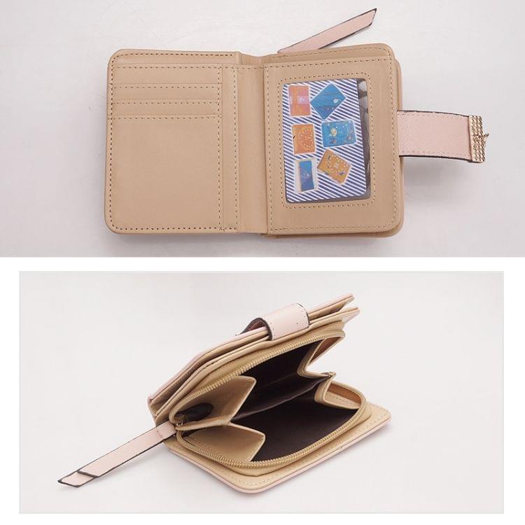 Lady Short Purse Zipper Buckle Hollow Leaf Zipper Wallet(pink)