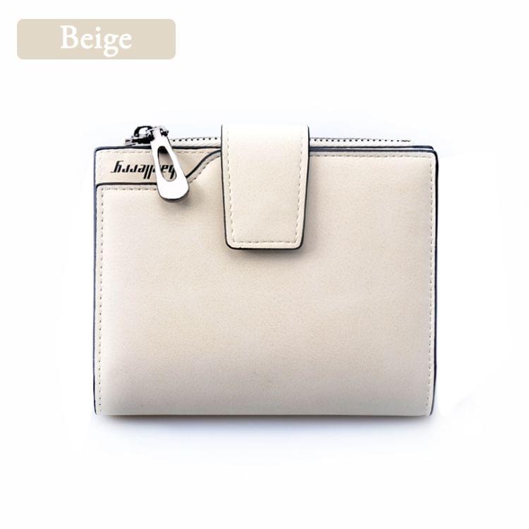 Women Vintage Fashion Short Leather Zipper Wallet Coin Pocket(Beige)