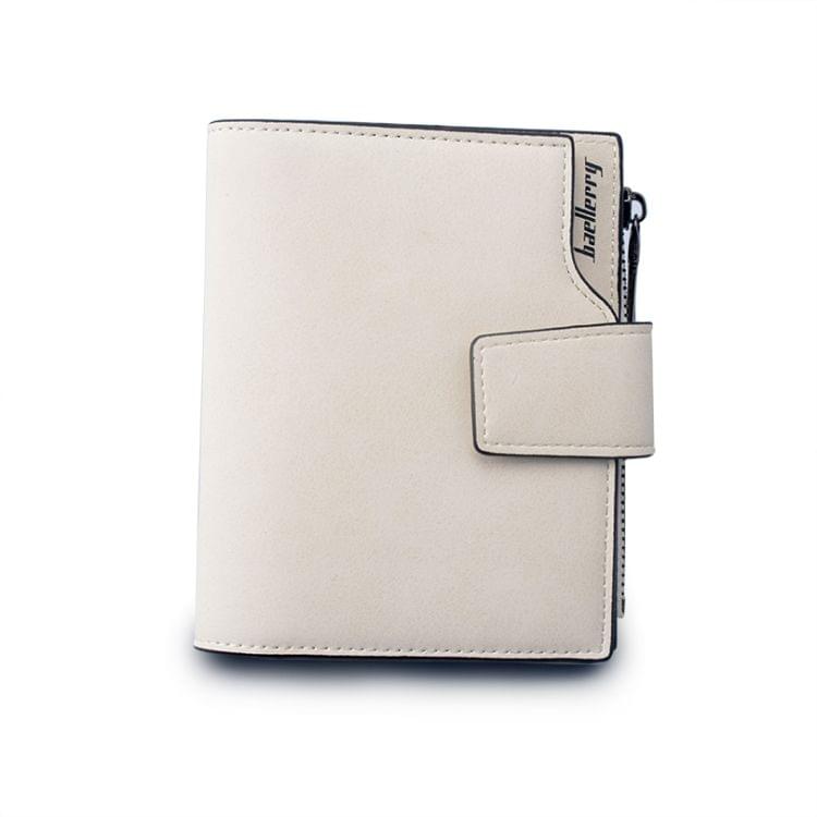 Women Vintage Fashion Short Leather Zipper Wallet Coin Pocket(Beige)