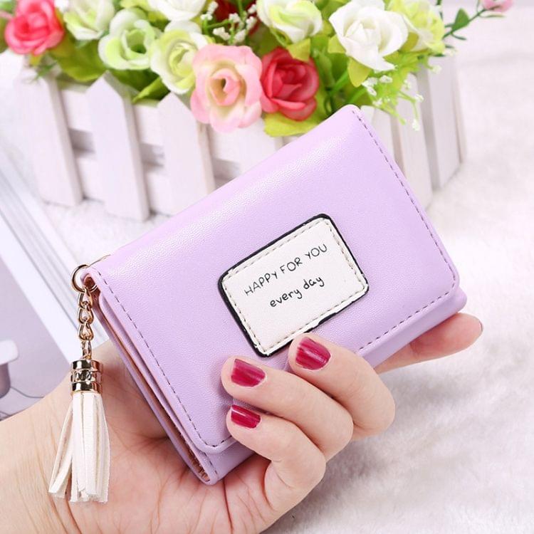 Fashion Tassel Pendant 3-Folding Short Design PU Leather Wallet Coin Purse for Women(Purple)