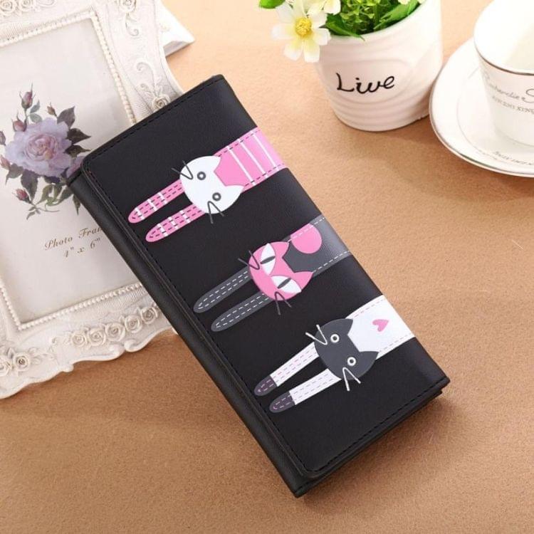 Women Cat Pattern Coin Purse Long Wallet Card Holders Handbag Cute Leather Wallets(Purple)