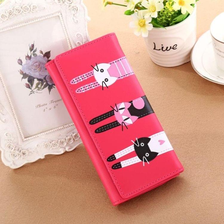 Women Cat Pattern Coin Purse Long Wallet Card Holders Handbag Cute Leather Wallets(Purple)