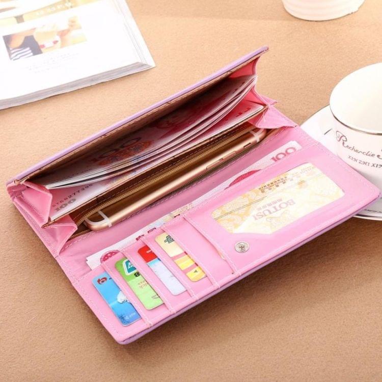 Women Cat Pattern Coin Purse Long Wallet Card Holders Handbag Cute Leather Wallets(Purple)
