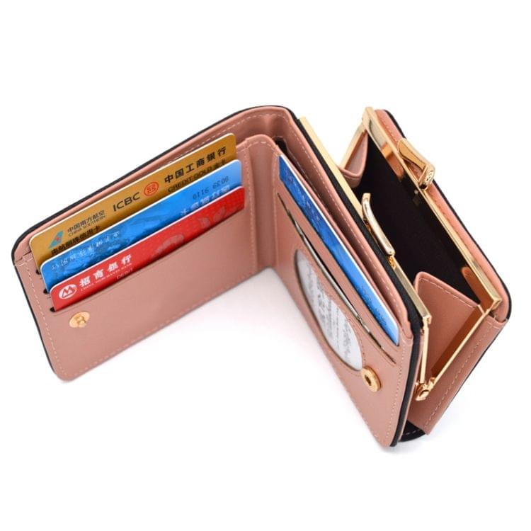 Women Mini Leather Clutch Card Holder Short Wallet(Pink)