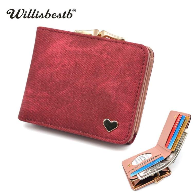Women Mini Leather Clutch Card Holder Short Wallet(Pink)