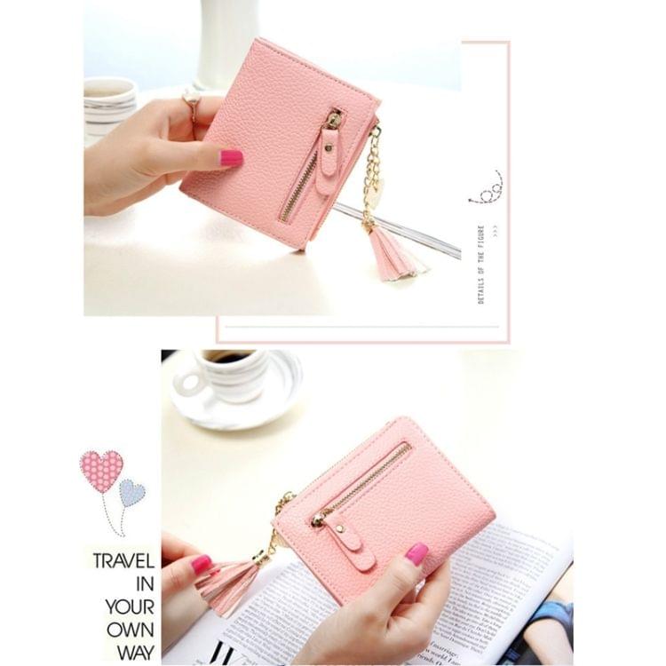 Mini PU Leather Tassel Pendant Zipper Wallet Coin Purse for Women(Pink)