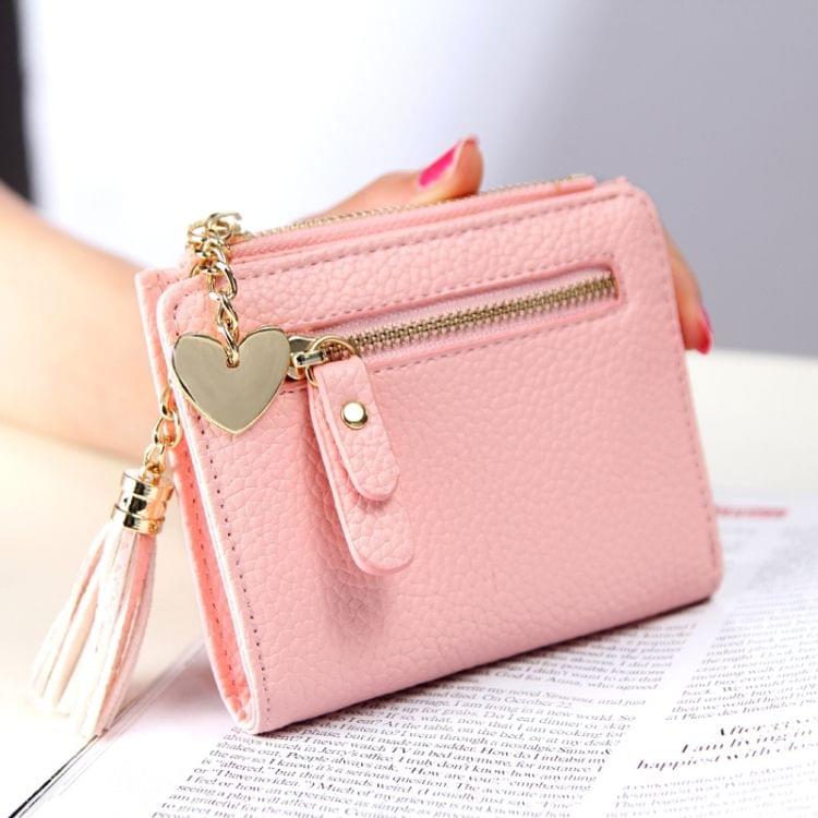 Mini PU Leather Tassel Pendant Zipper Wallet Coin Purse for Women(Pink)