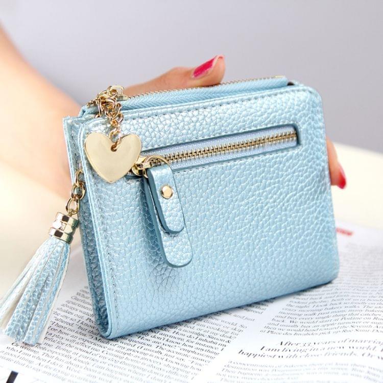 Mini PU Leather Tassel Pendant Zipper Wallet Coin Purse for Women(Blue)