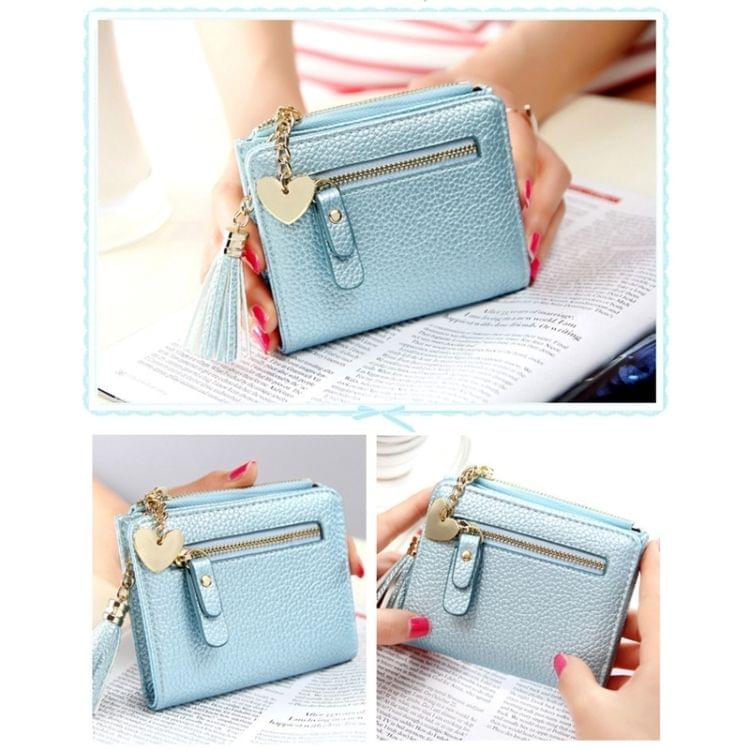 Mini PU Leather Tassel Pendant Zipper Wallet Coin Purse for Women(Blue)