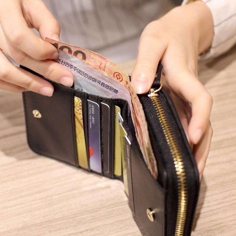 Women  Short Zipper Cute Coin Purse Mini Wallet(Dark Grey)