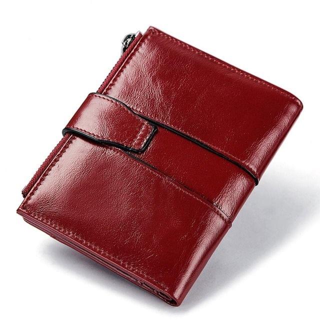 Genuine Leather Female Coin Small Walet Zipper Money Bag Mini Card Holder(Red )