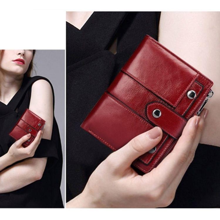 Genuine Leather Female Coin Small Walet Zipper Money Bag Mini Card Holder(Red )