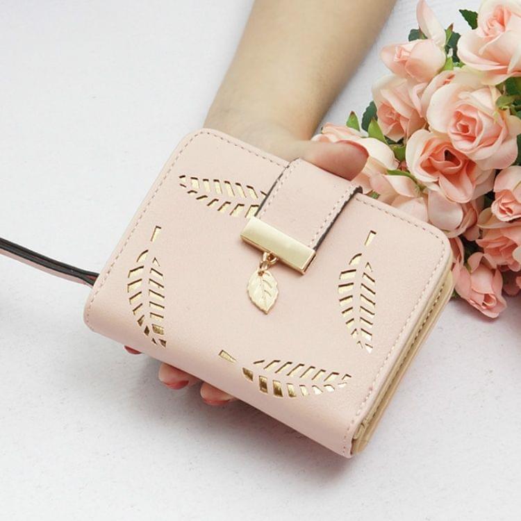 Lady Short Purse Zipper Buckle Hollow Leaf Zipper Wallet(blue)