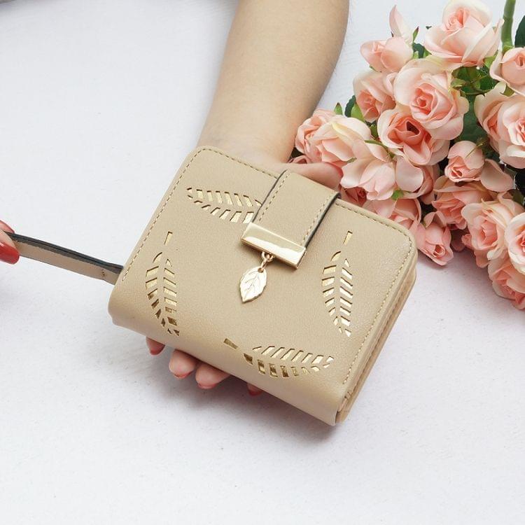 Lady Short Purse Zipper Buckle Hollow Leaf Zipper Wallet(blue)