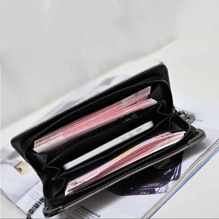 PU Leather Wallet Long Zipper Closed Wallets Skull Flower Lady Purses(Gold)