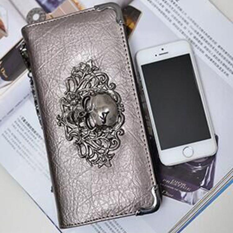 PU Leather Wallet Long Zipper Closed Wallets Skull Flower Lady Purses(Gold)