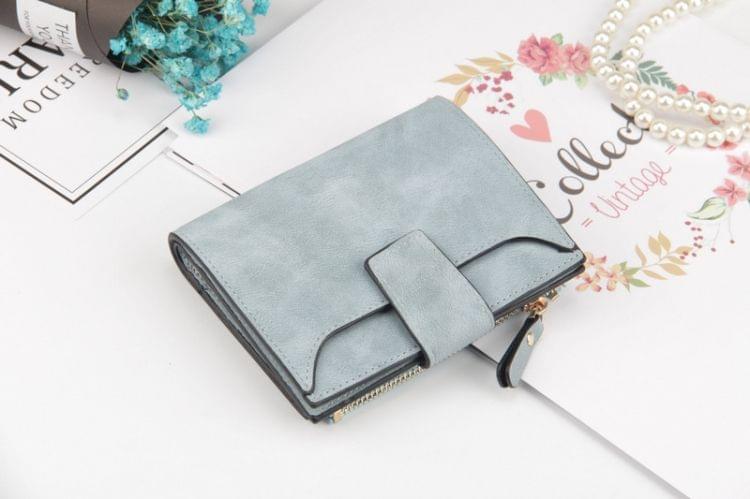 Leather Women Hasp Small Slim Coin Pocket Purse Cards Holders Wallet(Light Blue)