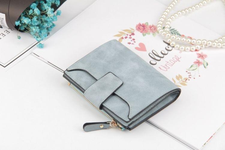 Leather Women Hasp Small Slim Coin Pocket Purse Cards Holders Wallet(Light Blue)