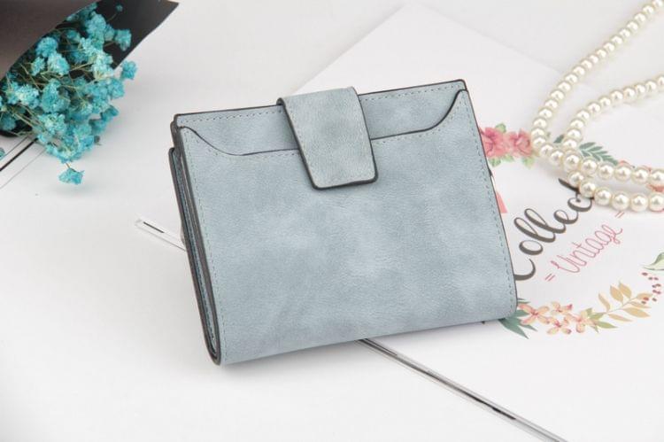Leather Women Hasp Small Slim Coin Pocket Purse Cards Holders Wallet(Light Blue)
