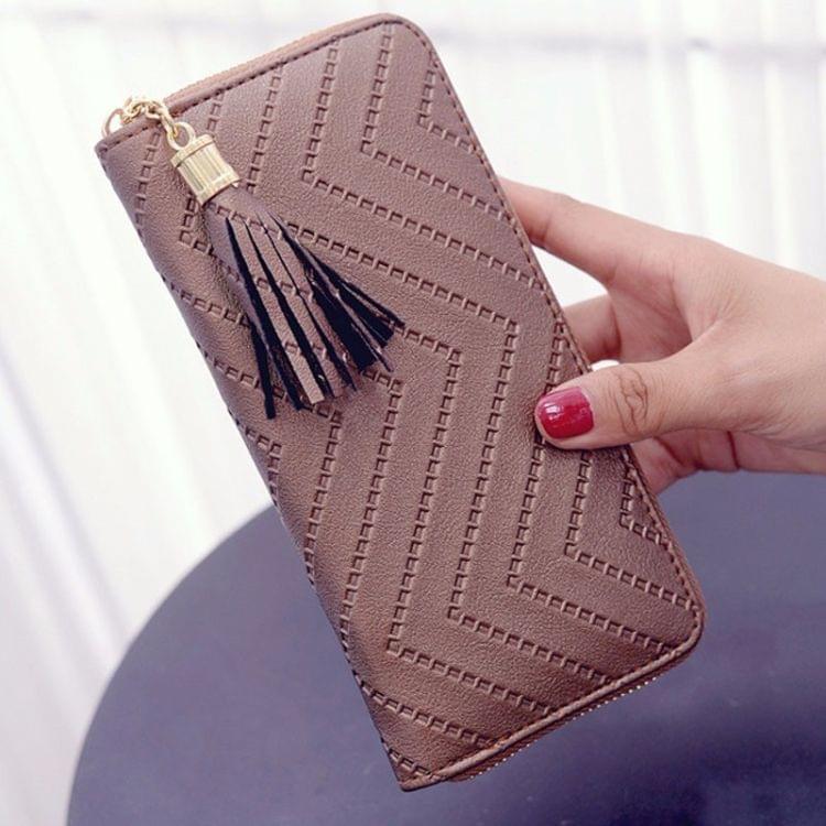Long Wallet Women Purses Tassel Fashion Coin Purse Card Holder Wallets Female PU Leather Wallet(Bronze)