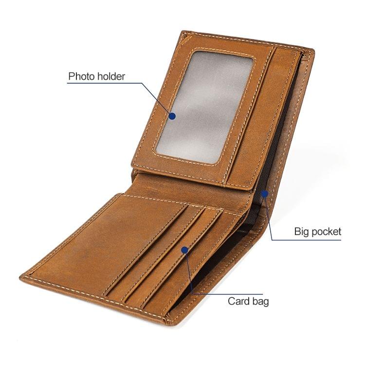 8022 Men Retro Sewing Top-grain Leather Wallet(Brown)