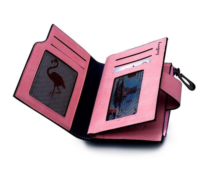 Women Vintage Fashion Short Leather Zipper Wallet Coin Pocket(Pink)