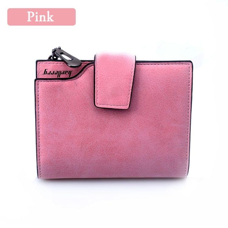 Women Vintage Fashion Short Leather Zipper Wallet Coin Pocket(Pink)