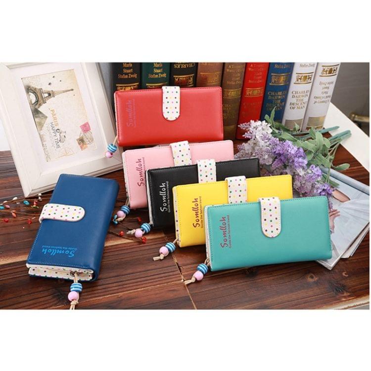 Fashion Dot Pattern 2-Folding Long Design PU Leather Zipper Wallet Coin Purse for Women(Black)