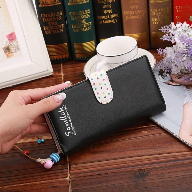 Fashion Dot Pattern 2-Folding Long Design PU Leather Zipper Wallet Coin Purse for Women(Black)
