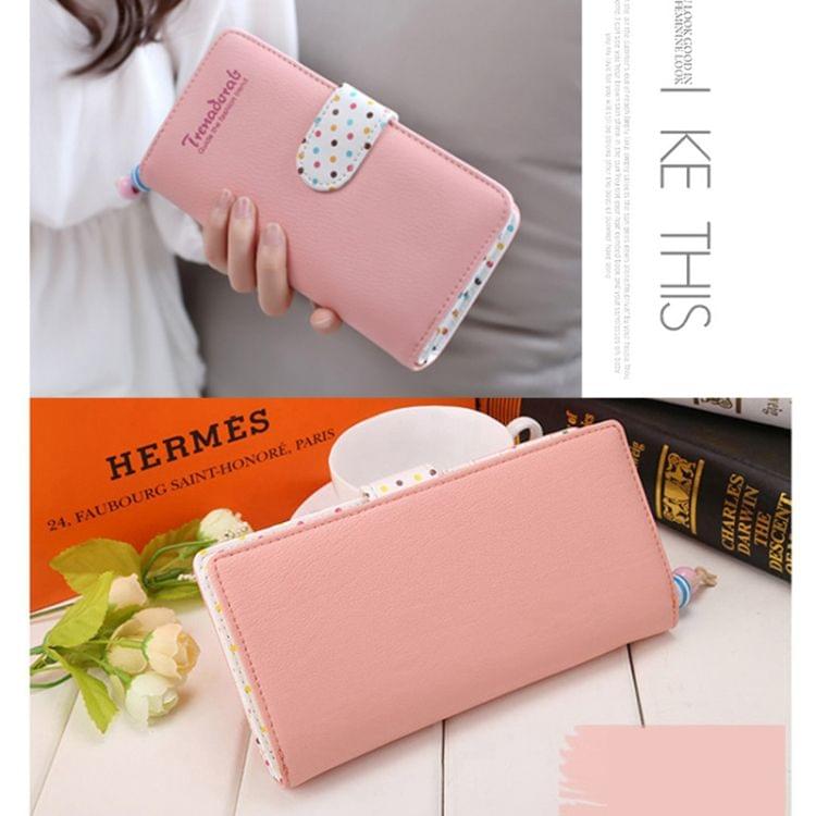 Fashion Dot Pattern 2-Folding Long Design PU Leather Zipper Wallet Coin Purse for Women(Black)